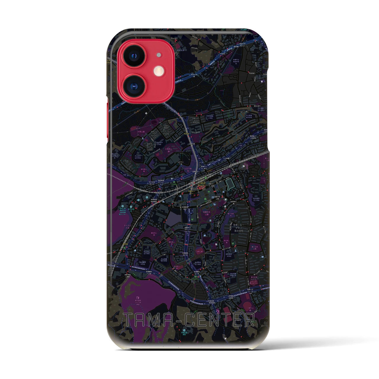 【多摩センター】地図柄iPhoneケース（バックカバータイプ・ブラック）iPhone 11 用