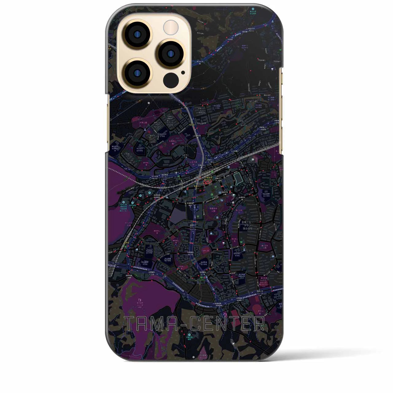【多摩センター】地図柄iPhoneケース（バックカバータイプ・ブラック）iPhone 12 Pro Max 用