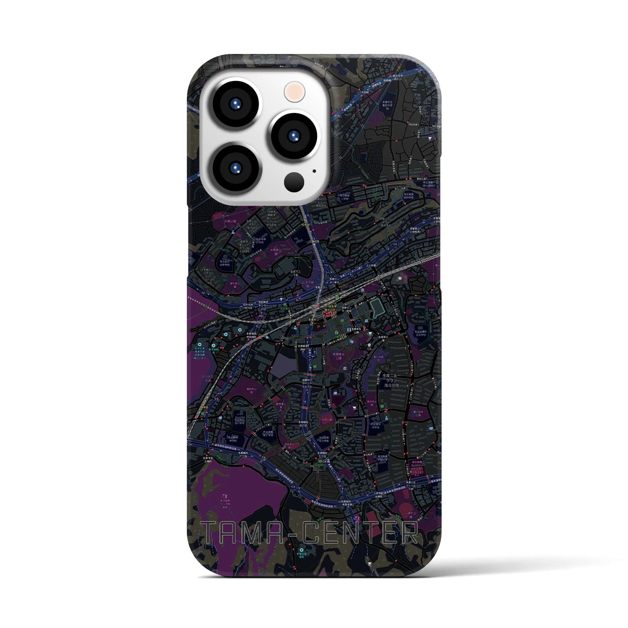 【多摩センター】地図柄iPhoneケース（バックカバータイプ・ブラック）iPhone 13 Pro 用
