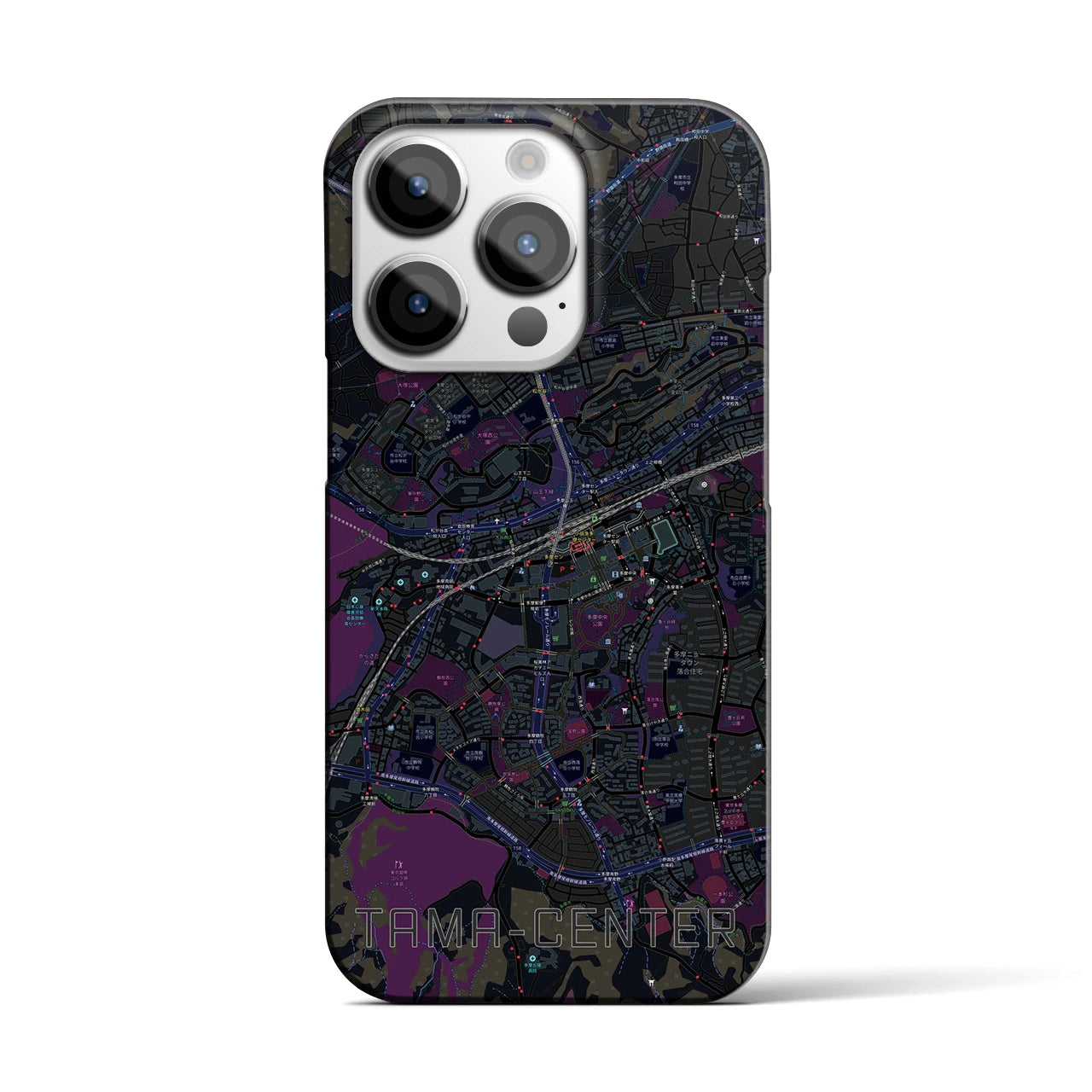 【多摩センター】地図柄iPhoneケース（バックカバータイプ・ブラック）iPhone 14 Pro 用