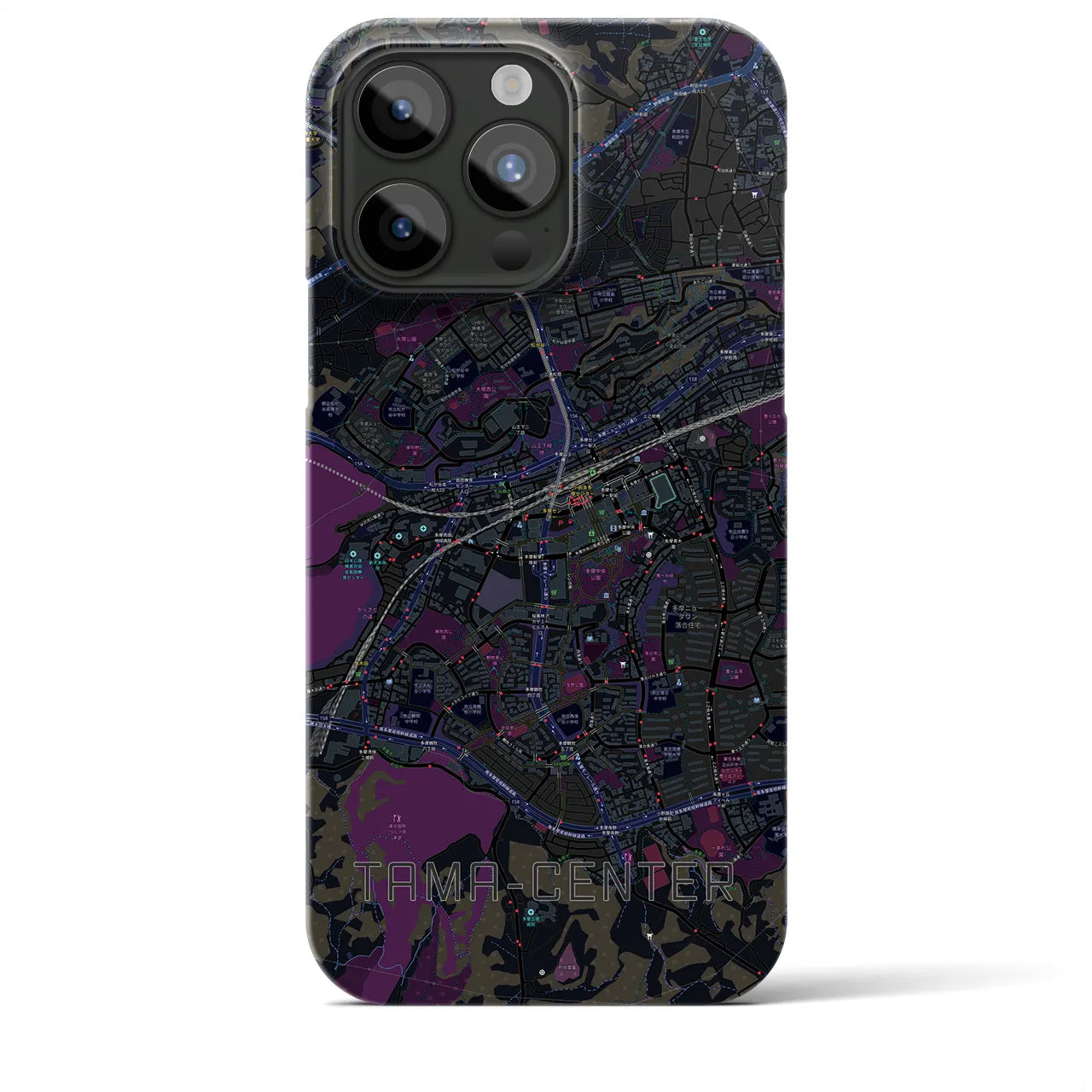 【多摩センター】地図柄iPhoneケース（バックカバータイプ・ブラック）iPhone 15 Pro Max 用