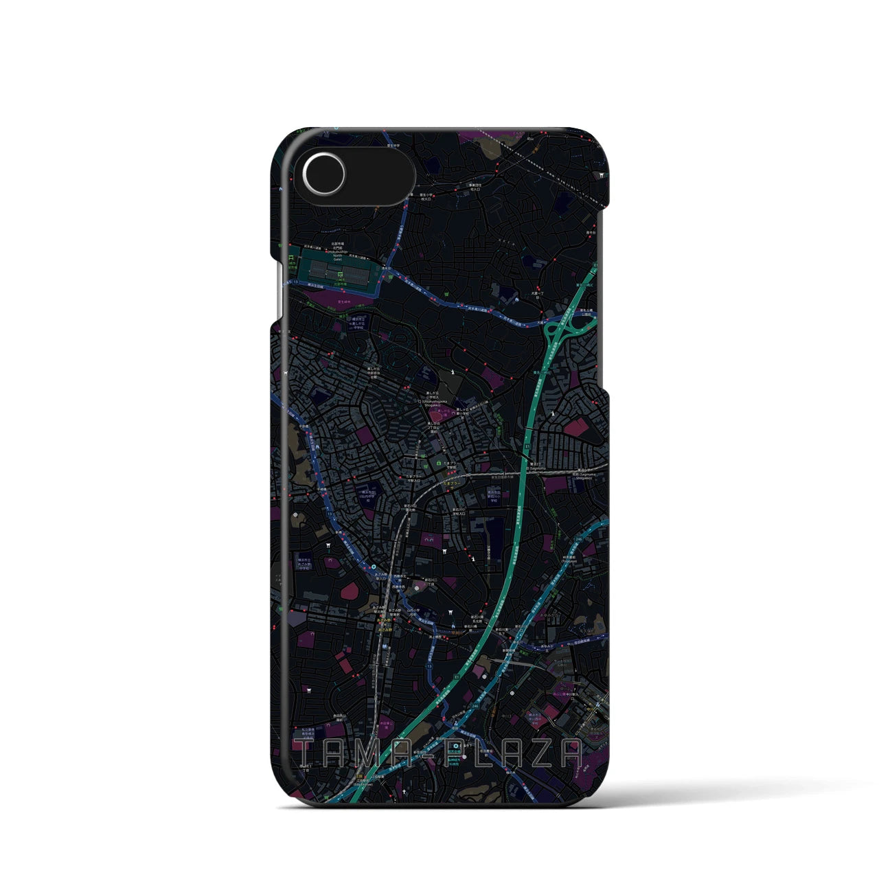 【たまプラーザ】地図柄iPhoneケース（バックカバータイプ・ブラック）iPhone SE（第3 / 第2世代） / 8 / 7 / 6s / 6 用