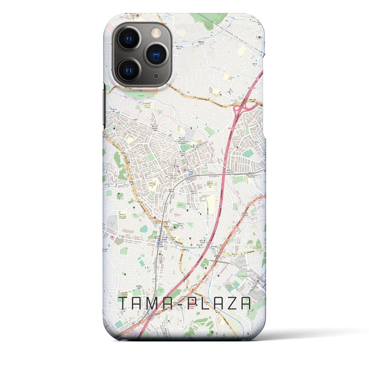 【たまプラーザ】地図柄iPhoneケース（バックカバータイプ・ナチュラル）iPhone 11 Pro Max 用