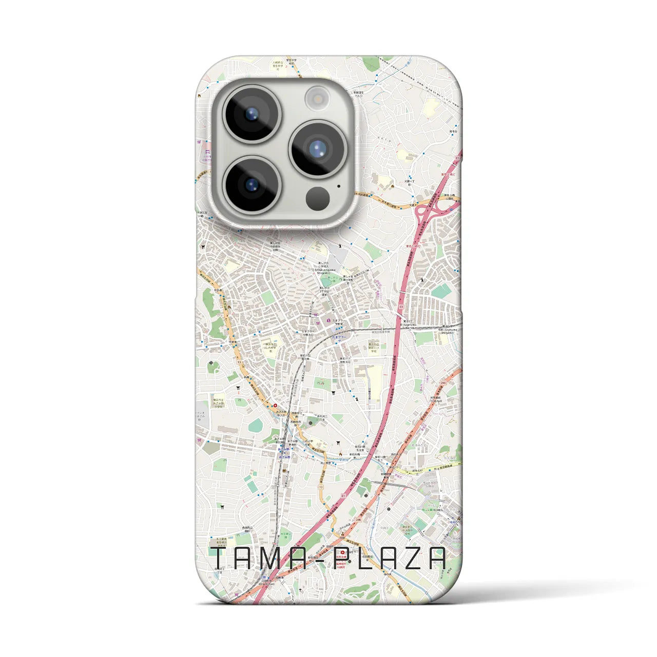 【たまプラーザ】地図柄iPhoneケース（バックカバータイプ・ナチュラル）iPhone 15 Pro 用