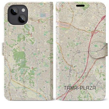 【たまプラーザ（神奈川県）】地図柄iPhoneケース（手帳タイプ）ナチュラル・iPhone 14 Plus 用