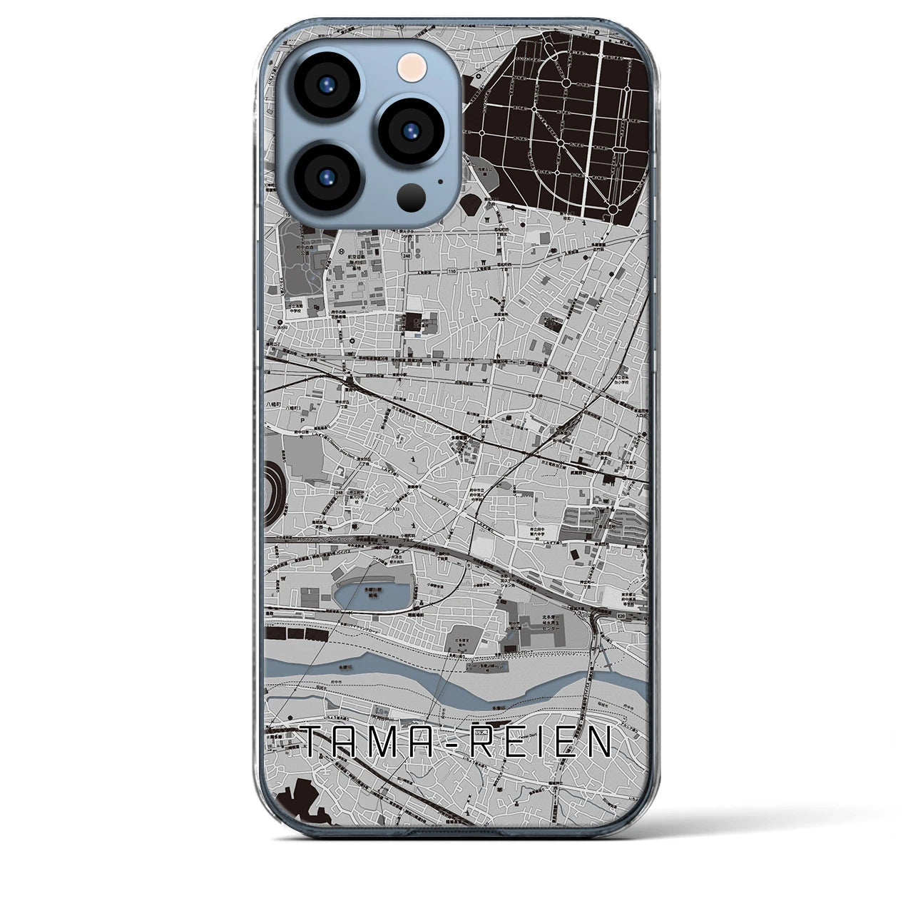 【多磨霊園】地図柄iPhoneケース（クリアタイプ・モノトーン）iPhone 13 Pro Max 用