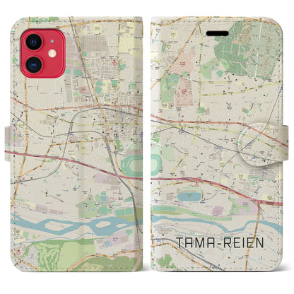【多磨霊園（東京都）】地図柄iPhoneケース（手帳タイプ）ナチュラル・iPhone 11 用