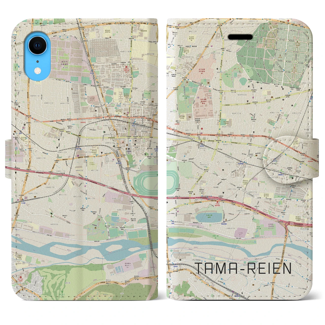 【多磨霊園】地図柄iPhoneケース（手帳両面タイプ・ナチュラル）iPhone XR 用