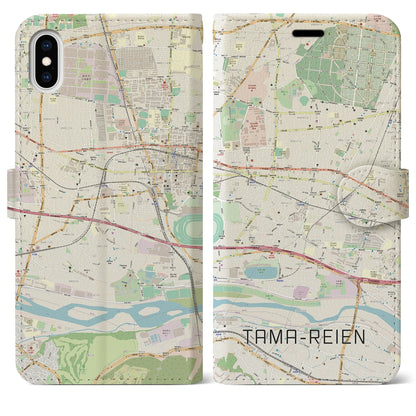 【多磨霊園（東京都）】地図柄iPhoneケース（手帳タイプ）ナチュラル・iPhone XS Max 用