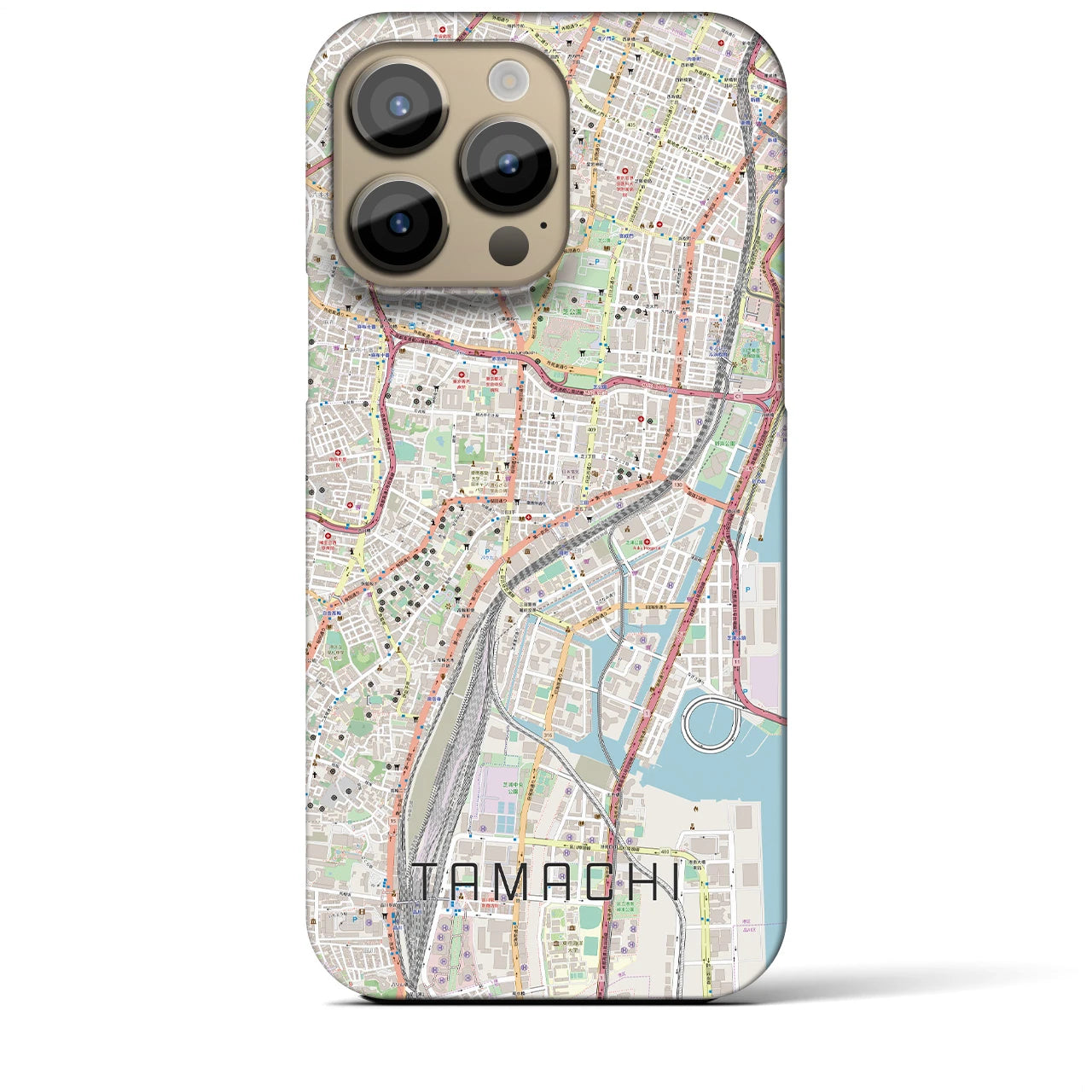 【田町】地図柄iPhoneケース（バックカバータイプ・ナチュラル）iPhone 14 Pro Max 用