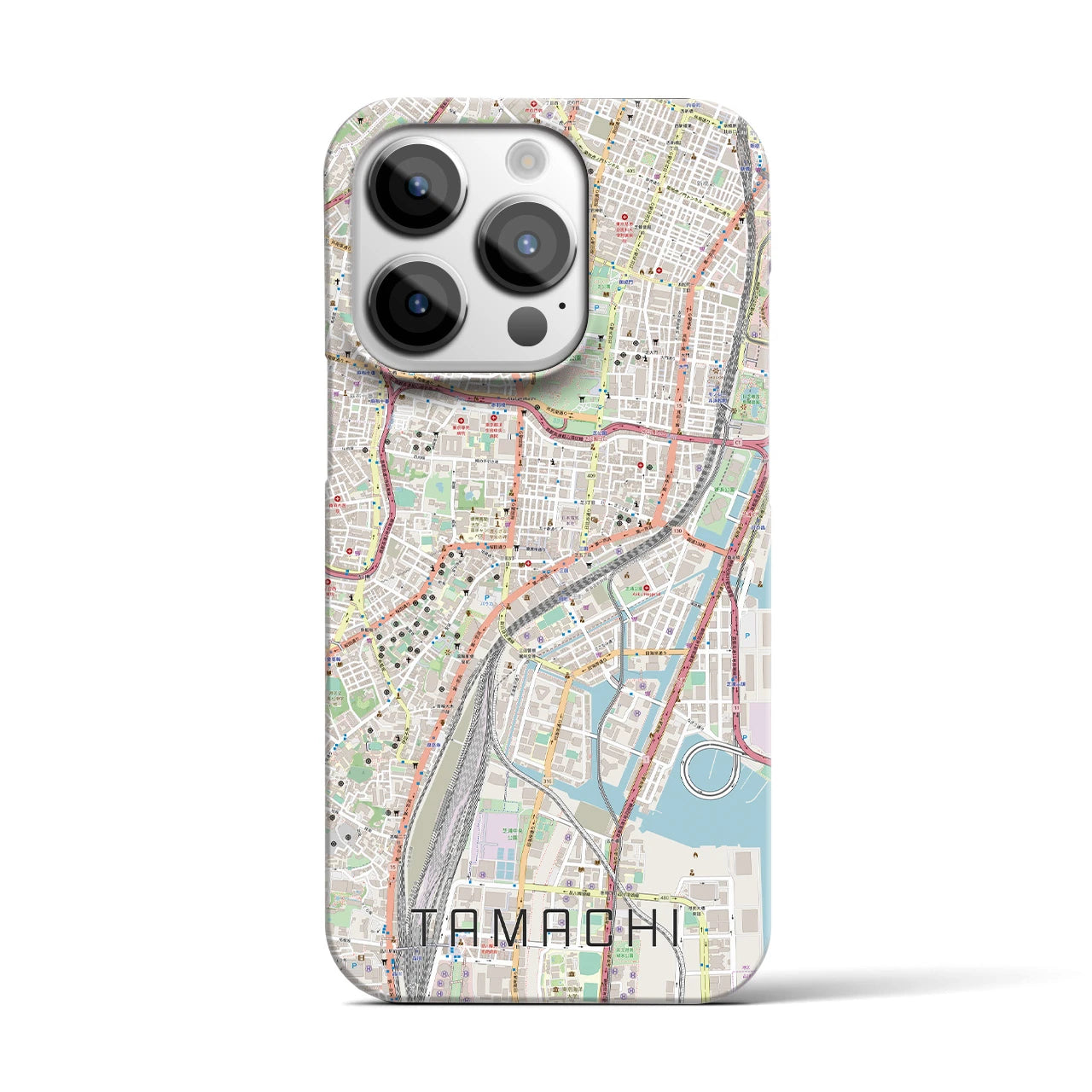 【田町】地図柄iPhoneケース（バックカバータイプ・ナチュラル）iPhone 14 Pro 用