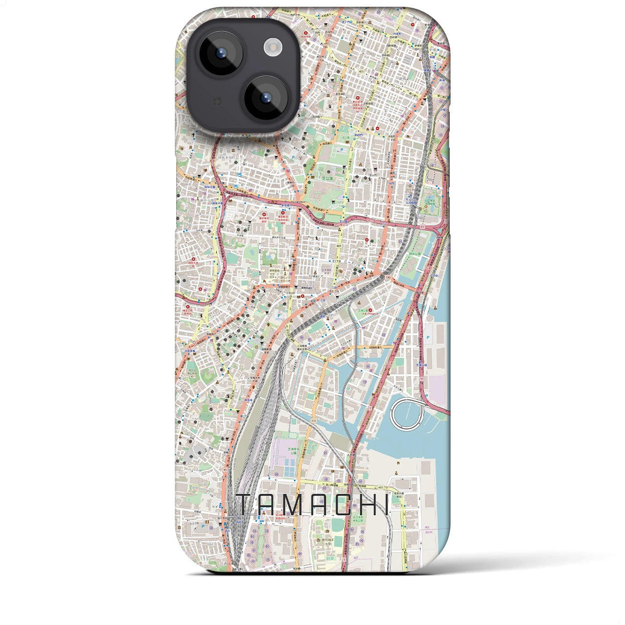 【田町】地図柄iPhoneケース（バックカバータイプ・ナチュラル）iPhone 14 Plus 用