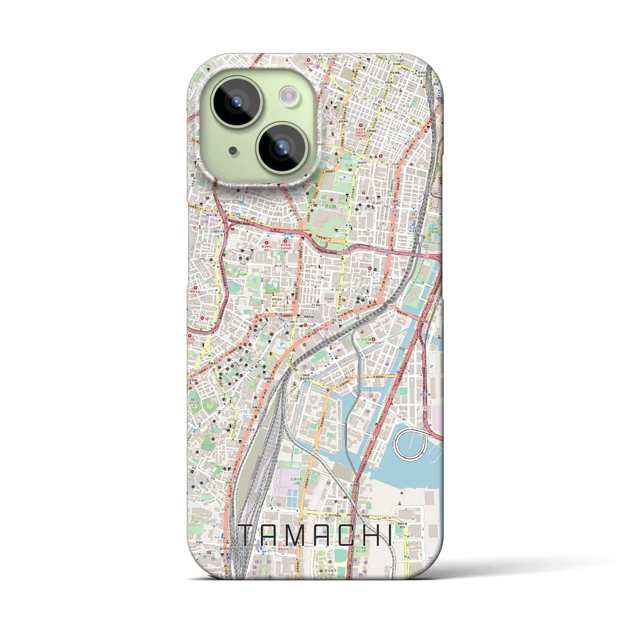 【田町】地図柄iPhoneケース（バックカバータイプ・ナチュラル）iPhone 15 用