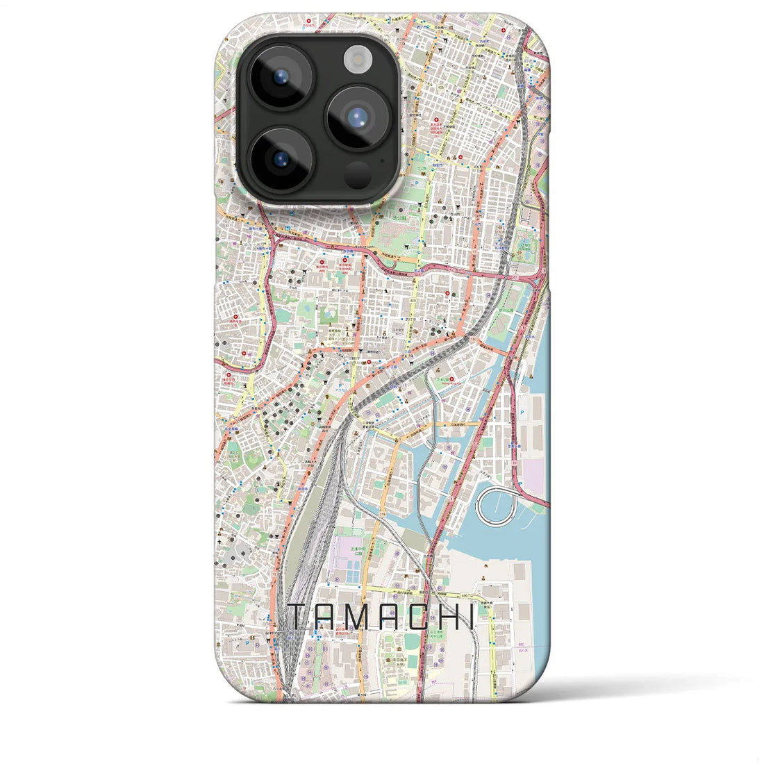 【田町】地図柄iPhoneケース（バックカバータイプ・ナチュラル）iPhone 15 Pro Max 用