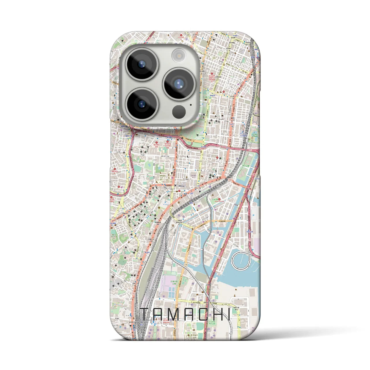 【田町】地図柄iPhoneケース（バックカバータイプ・ナチュラル）iPhone 15 Pro 用