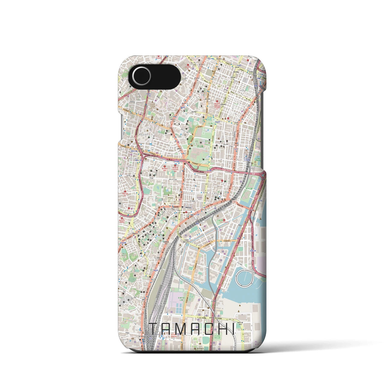 【田町】地図柄iPhoneケース（バックカバータイプ・ナチュラル）iPhone SE（第3 / 第2世代） / 8 / 7 / 6s / 6 用