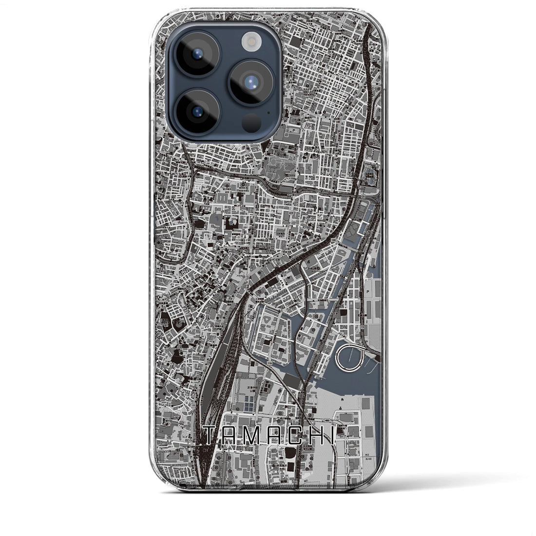 【田町】地図柄iPhoneケース（クリアタイプ・モノトーン）iPhone 15 Pro Max 用