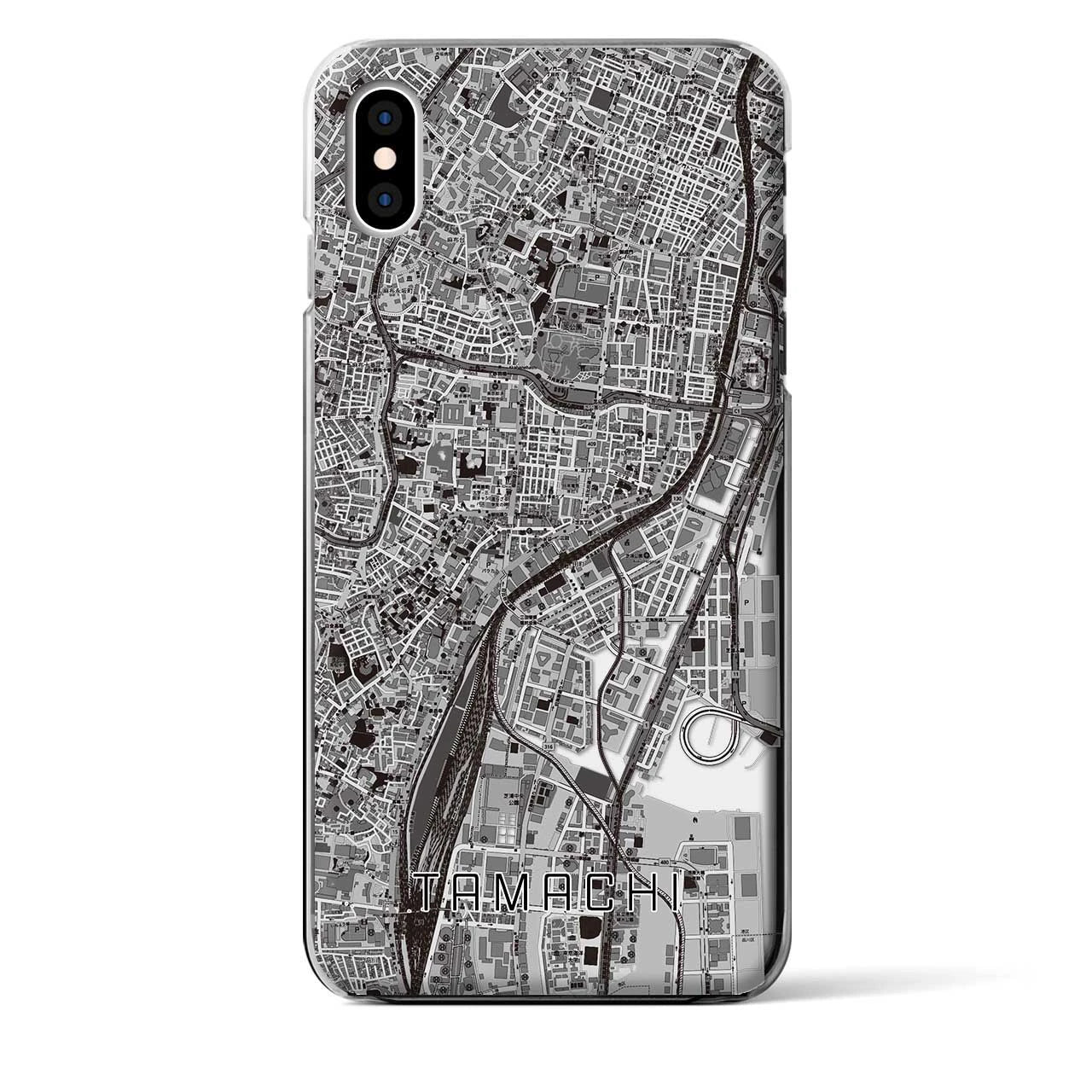 【田町】地図柄iPhoneケース（クリアタイプ・モノトーン）iPhone XS Max 用