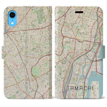 【田町（東京都）】地図柄iPhoneケース（手帳タイプ）ナチュラル・iPhone XR 用