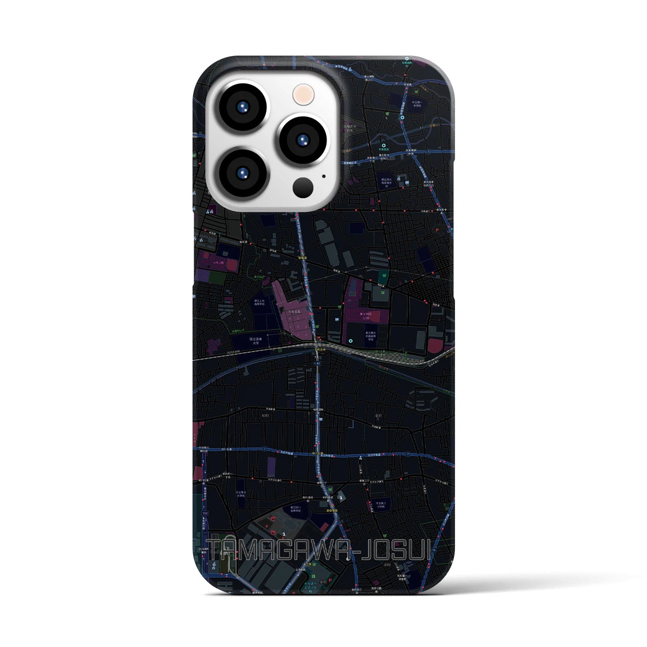 【玉川上水】地図柄iPhoneケース（バックカバータイプ・ブラック）iPhone 13 Pro 用