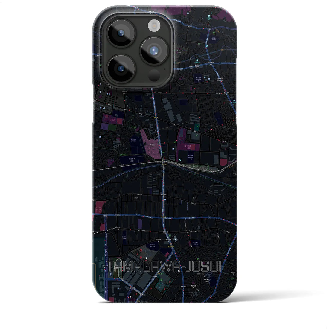 【玉川上水】地図柄iPhoneケース（バックカバータイプ・ブラック）iPhone 15 Pro Max 用