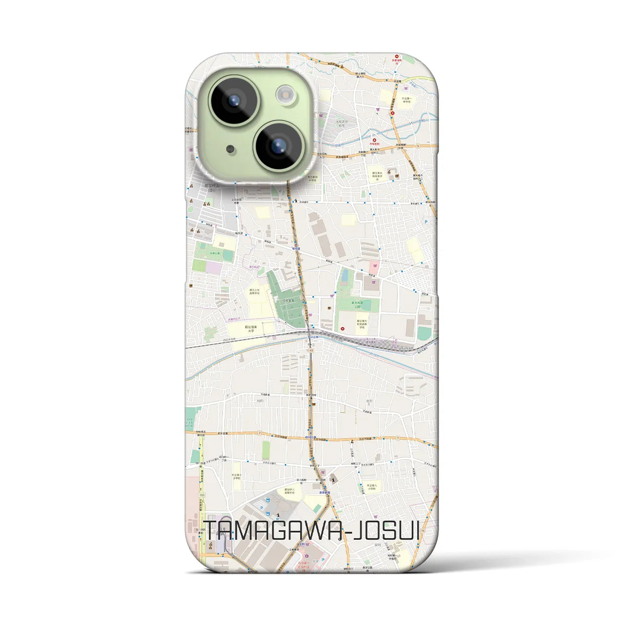 【玉川上水】地図柄iPhoneケース（バックカバータイプ・ナチュラル）iPhone 15 用