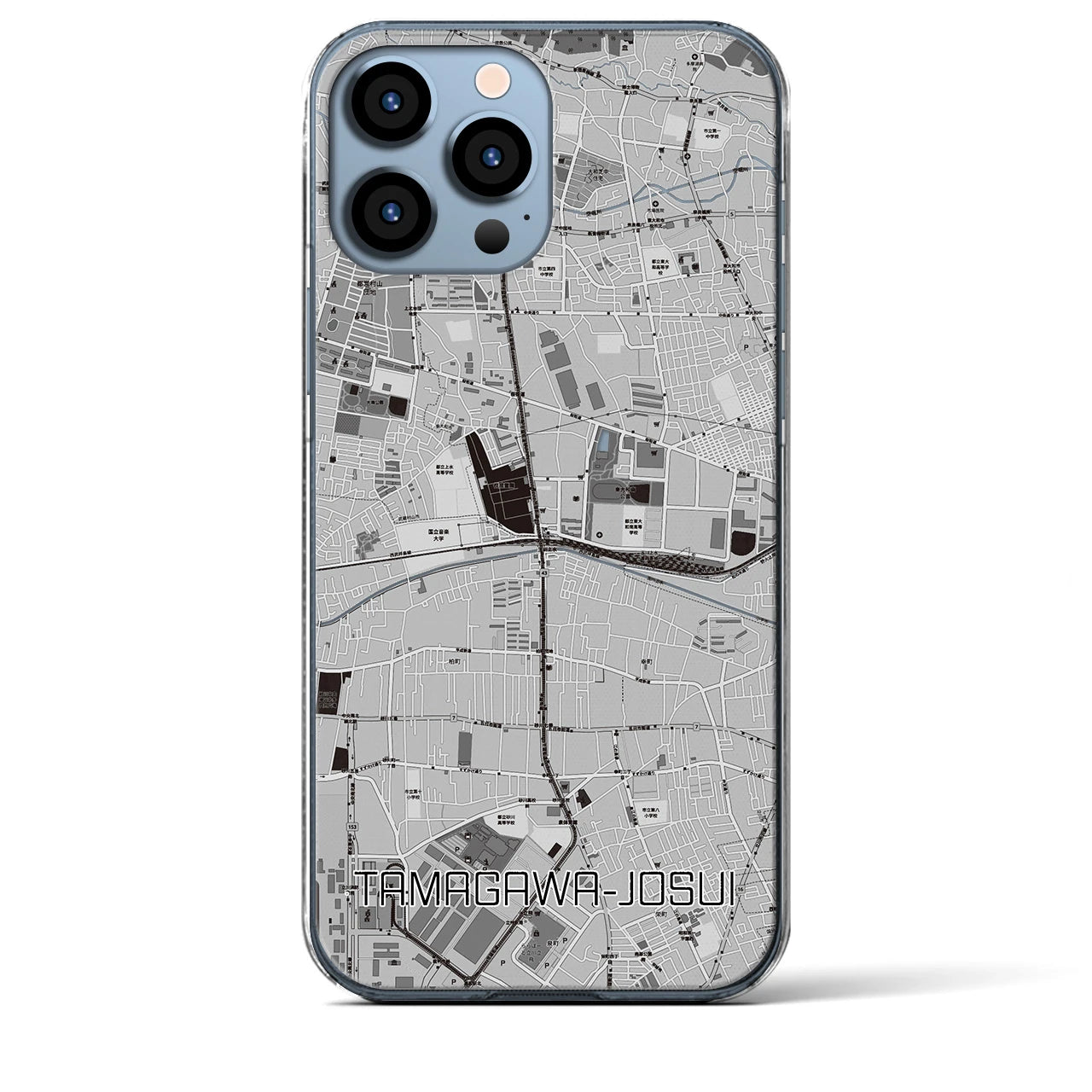 【玉川上水】地図柄iPhoneケース（クリアタイプ・モノトーン）iPhone 13 Pro Max 用