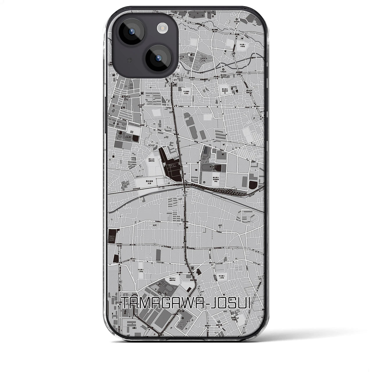 【玉川上水】地図柄iPhoneケース（クリアタイプ・モノトーン）iPhone 14 Plus 用