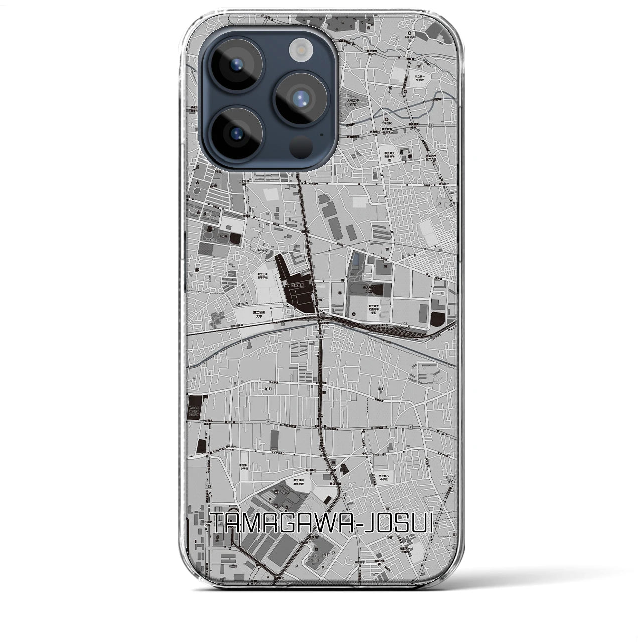 【玉川上水】地図柄iPhoneケース（クリアタイプ・モノトーン）iPhone 15 Pro Max 用