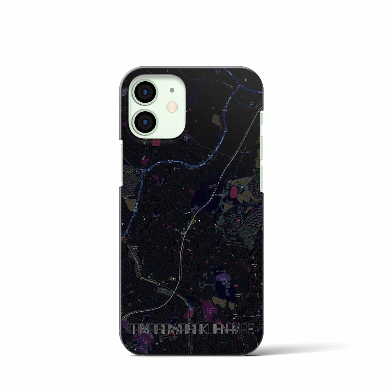 【玉川学園前】地図柄iPhoneケース（バックカバータイプ・ブラック）iPhone 12 mini 用