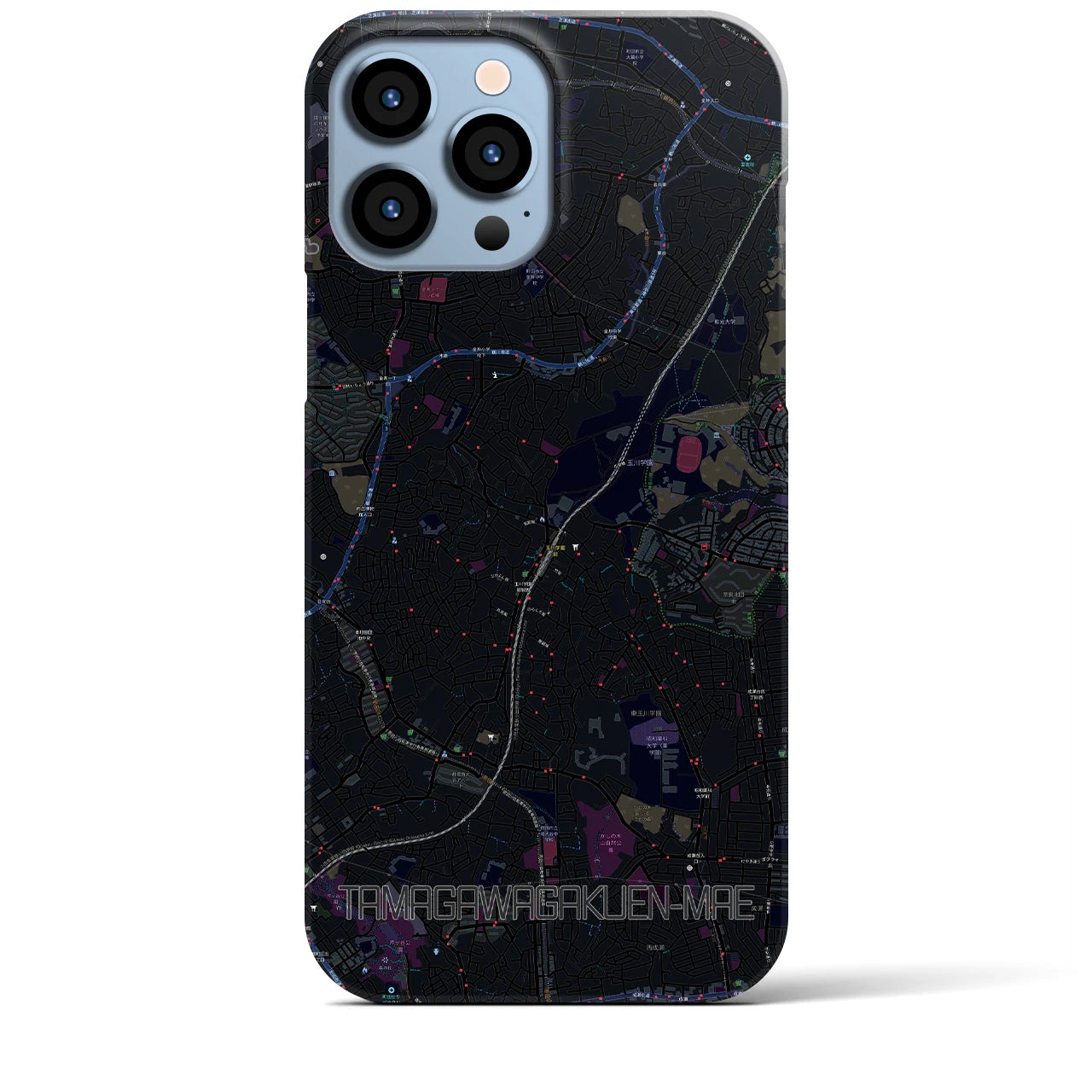 【玉川学園前】地図柄iPhoneケース（バックカバータイプ・ブラック）iPhone 13 Pro Max 用