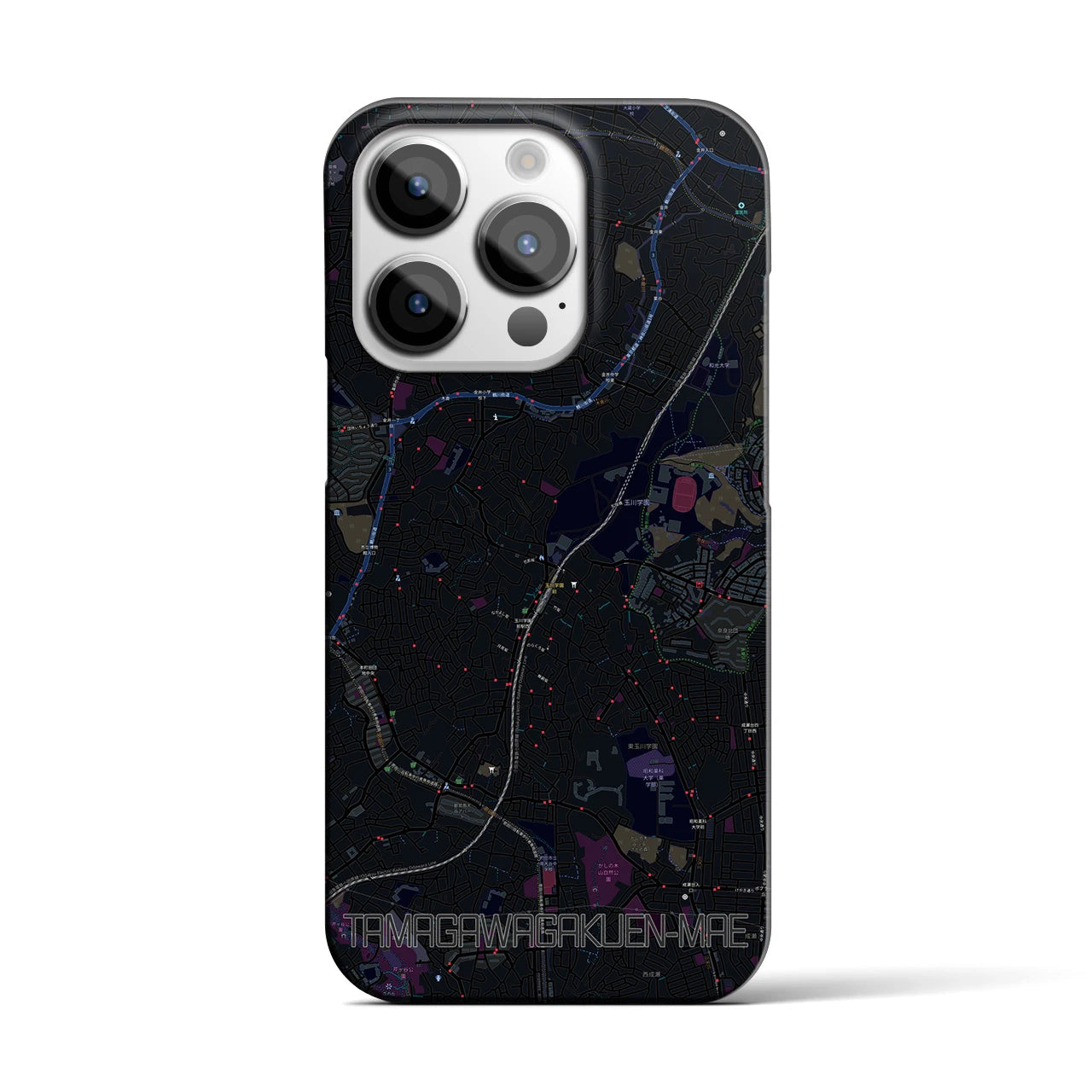 【玉川学園前】地図柄iPhoneケース（バックカバータイプ・ブラック）iPhone 14 Pro 用