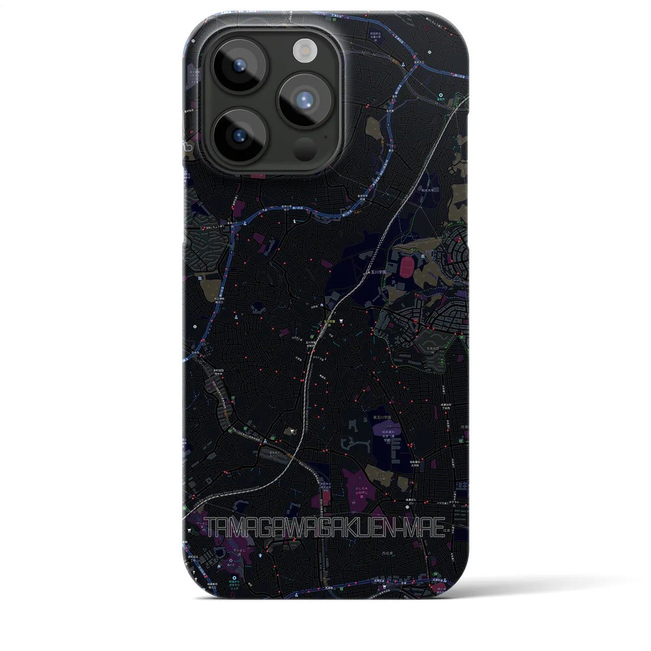 【玉川学園前】地図柄iPhoneケース（バックカバータイプ・ブラック）iPhone 15 Pro Max 用