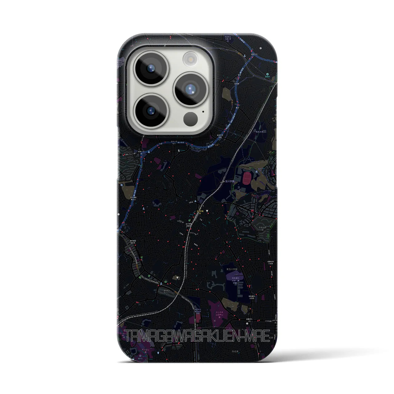 【玉川学園前】地図柄iPhoneケース（バックカバータイプ・ブラック）iPhone 15 Pro 用