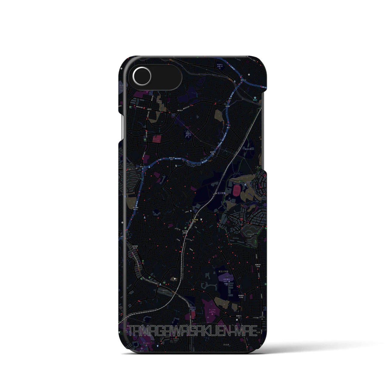 【玉川学園前】地図柄iPhoneケース（バックカバータイプ・ブラック）iPhone SE（第3 / 第2世代） / 8 / 7 / 6s / 6 用