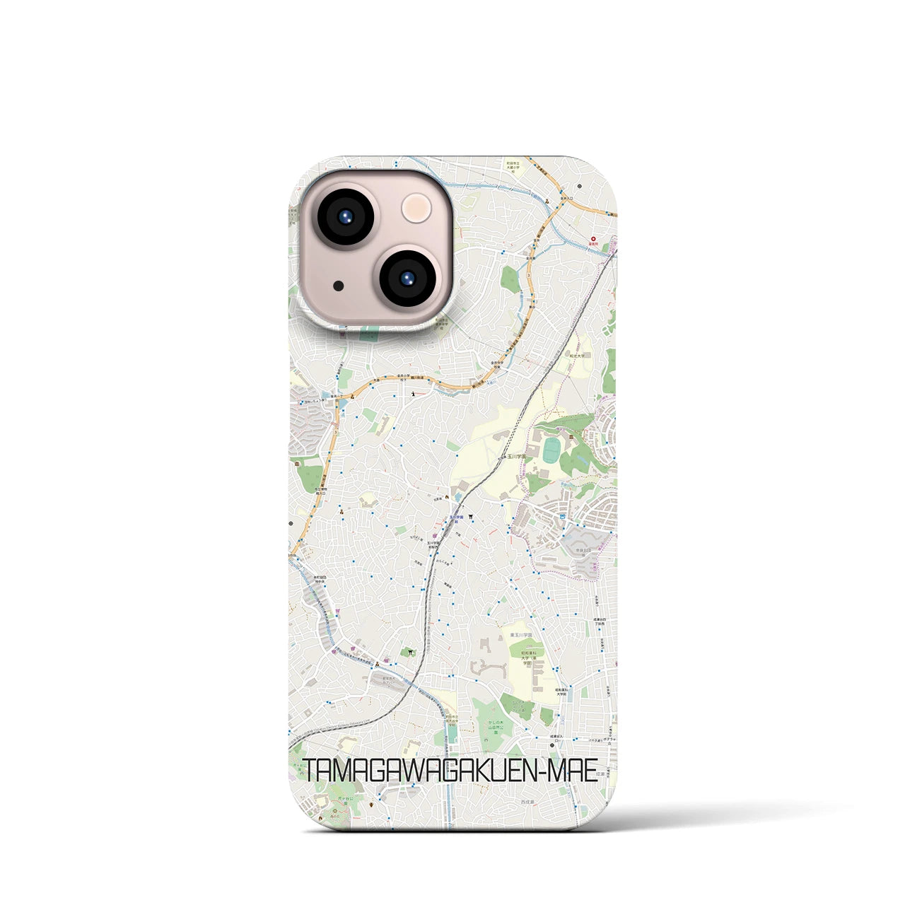【玉川学園前】地図柄iPhoneケース（バックカバータイプ・ナチュラル）iPhone 13 mini 用