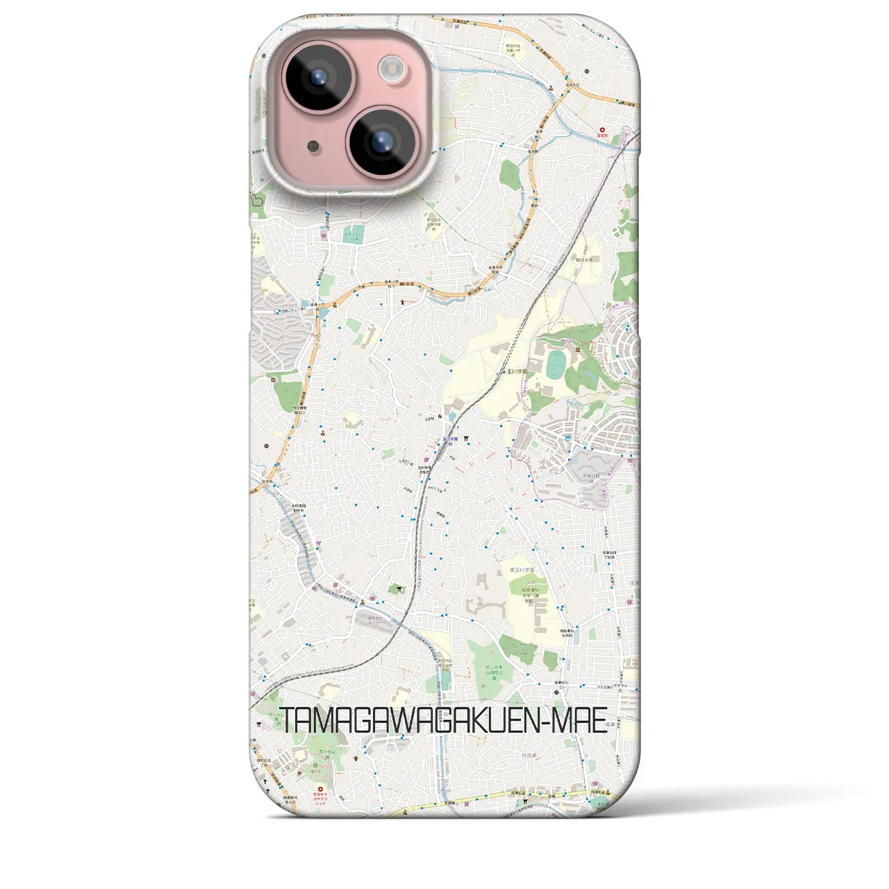 【玉川学園前】地図柄iPhoneケース（バックカバータイプ・ナチュラル）iPhone 15 Plus 用