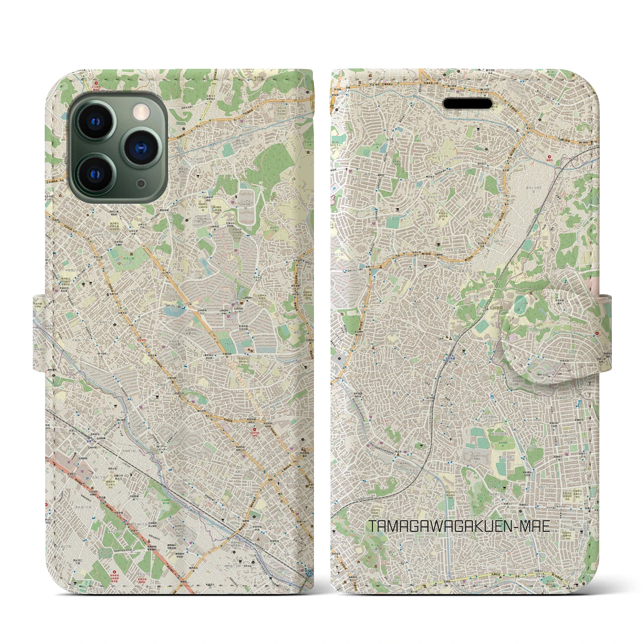 【玉川学園前】地図柄iPhoneケース（手帳両面タイプ・ナチュラル）iPhone 11 Pro 用