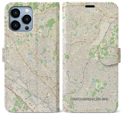 【玉川学園前（東京都）】地図柄iPhoneケース（手帳タイプ）ナチュラル・iPhone 13 Pro Max 用