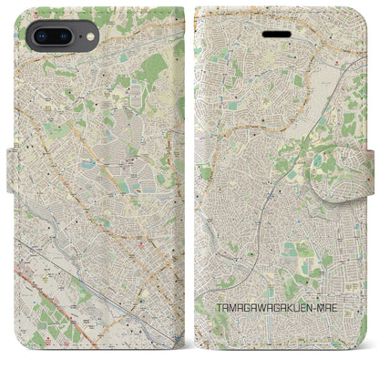 【玉川学園前（東京都）】地図柄iPhoneケース（手帳タイプ）ナチュラル・iPhone 8Plus /7Plus / 6sPlus / 6Plus 用