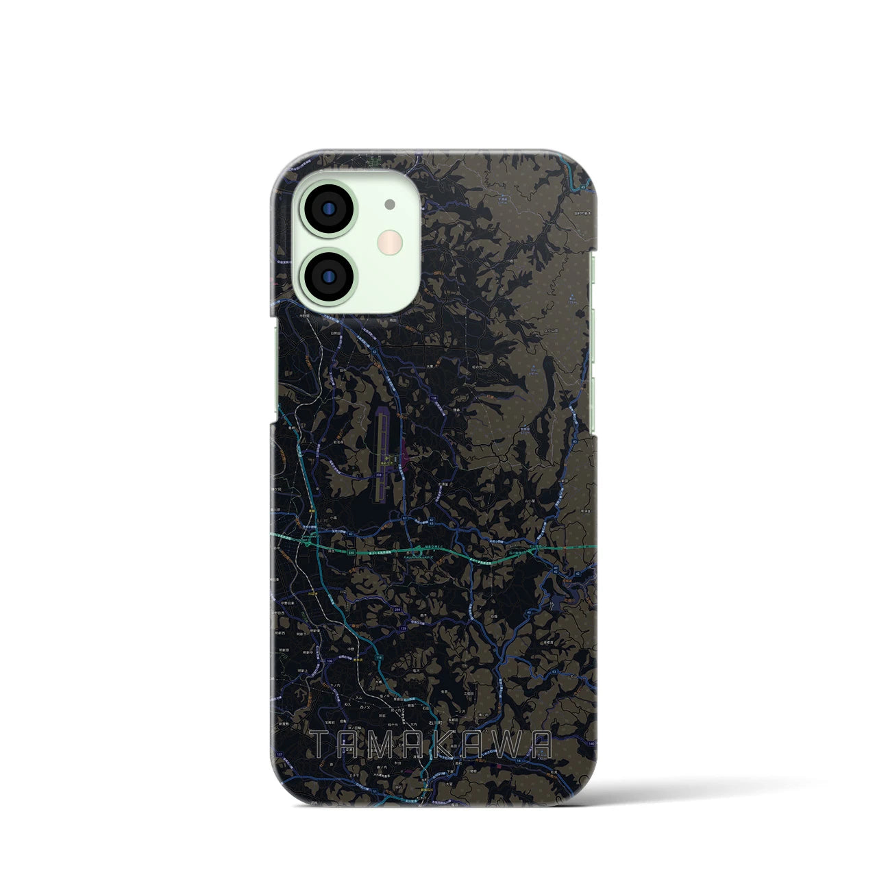 【玉川】地図柄iPhoneケース（バックカバータイプ・ブラック）iPhone 12 mini 用