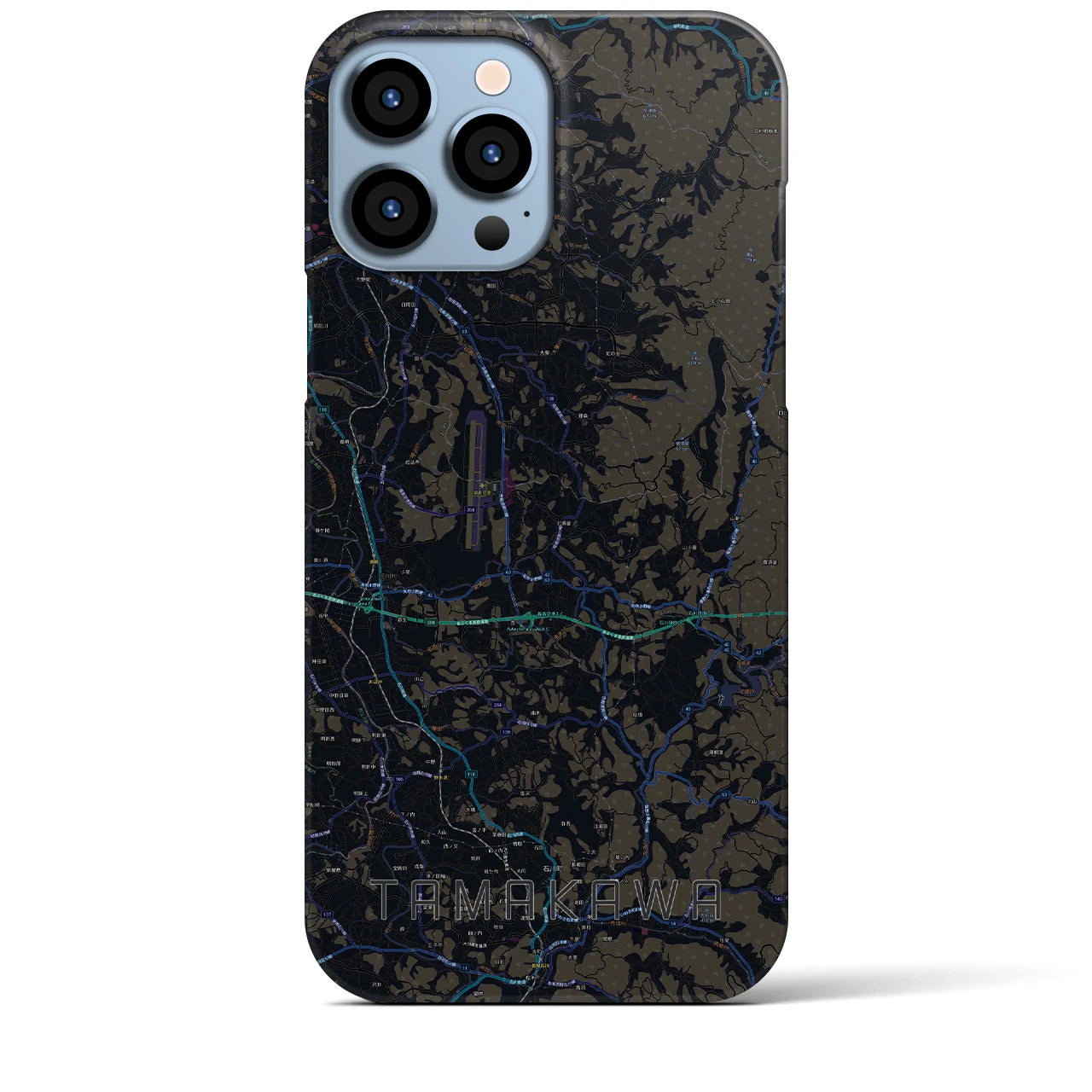 【玉川】地図柄iPhoneケース（バックカバータイプ・ブラック）iPhone 13 Pro Max 用