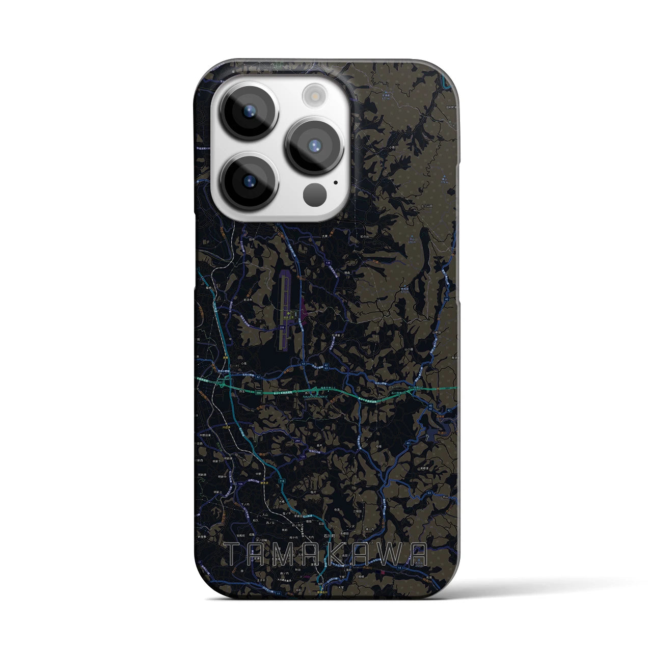 【玉川】地図柄iPhoneケース（バックカバータイプ・ブラック）iPhone 14 Pro 用