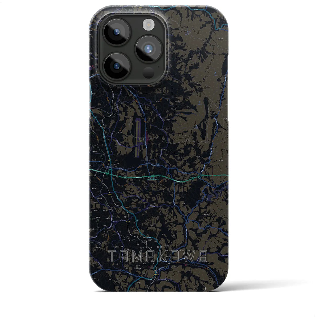 【玉川】地図柄iPhoneケース（バックカバータイプ・ブラック）iPhone 15 Pro Max 用