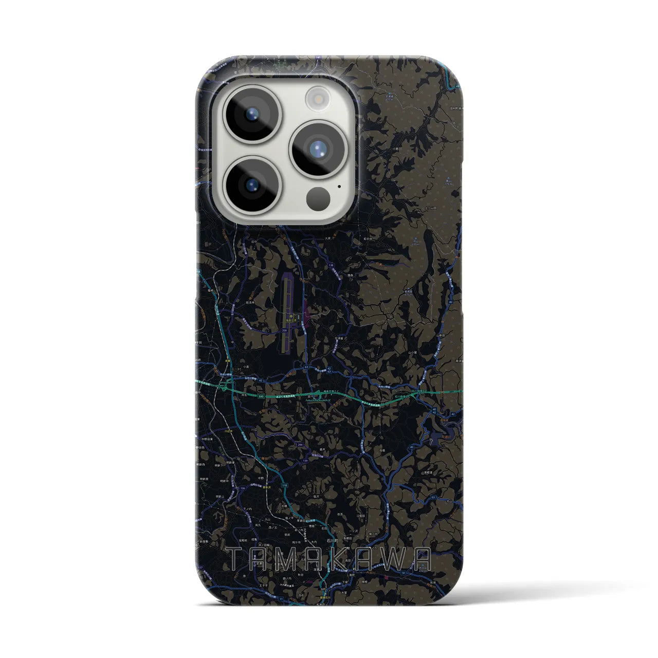 【玉川】地図柄iPhoneケース（バックカバータイプ・ブラック）iPhone 15 Pro 用