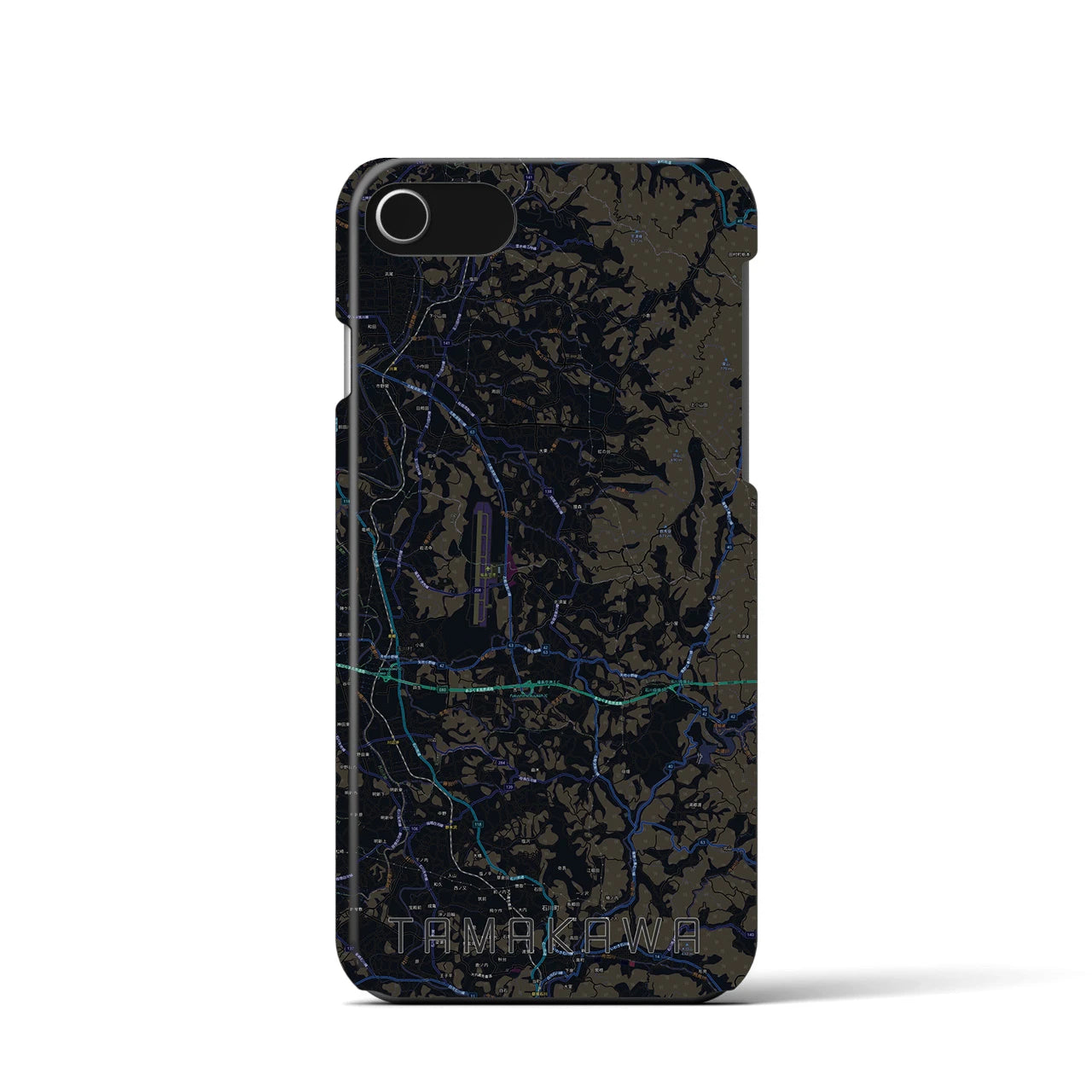 【玉川】地図柄iPhoneケース（バックカバータイプ・ブラック）iPhone SE（第3 / 第2世代） / 8 / 7 / 6s / 6 用