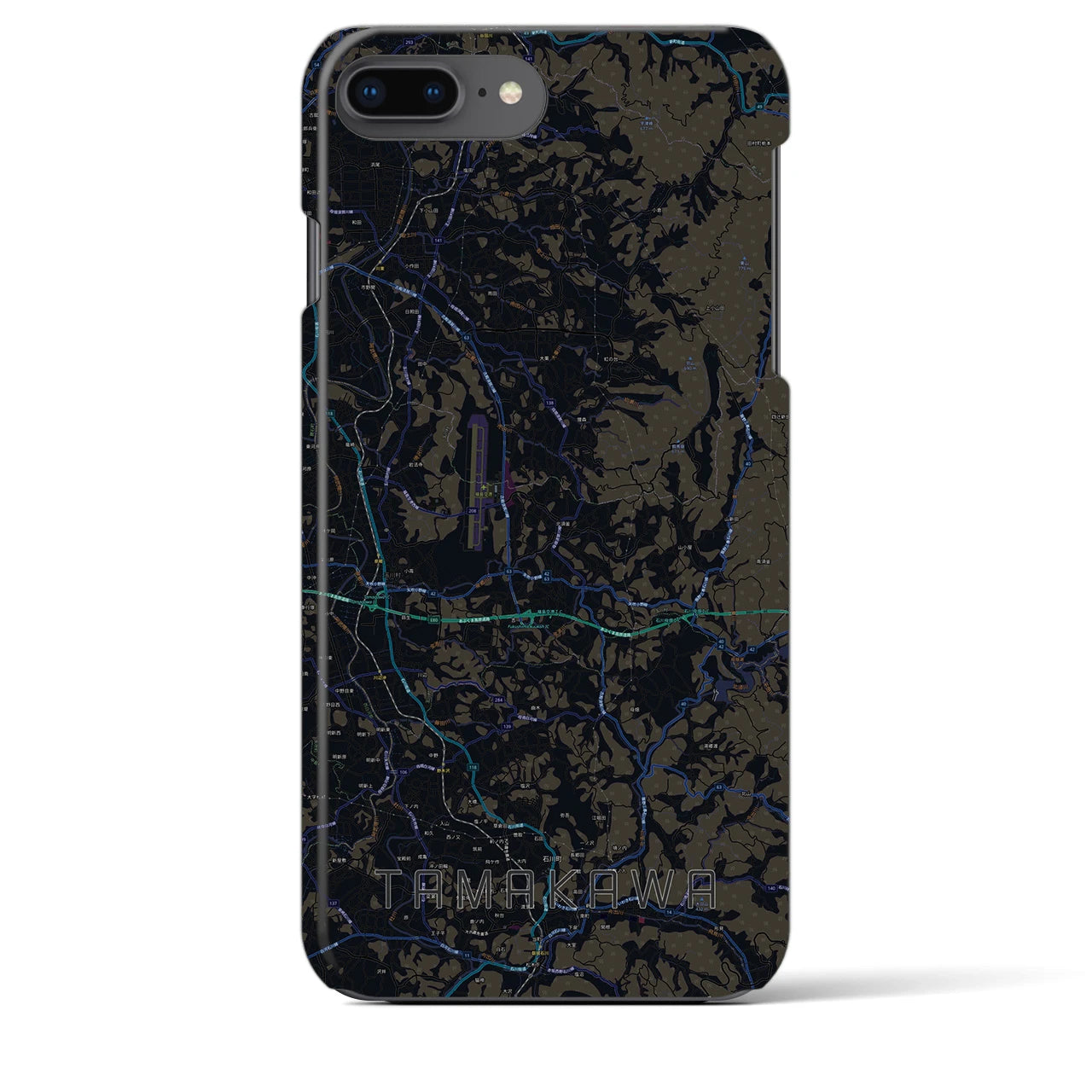 【玉川】地図柄iPhoneケース（バックカバータイプ・ブラック）iPhone 8Plus /7Plus / 6sPlus / 6Plus 用