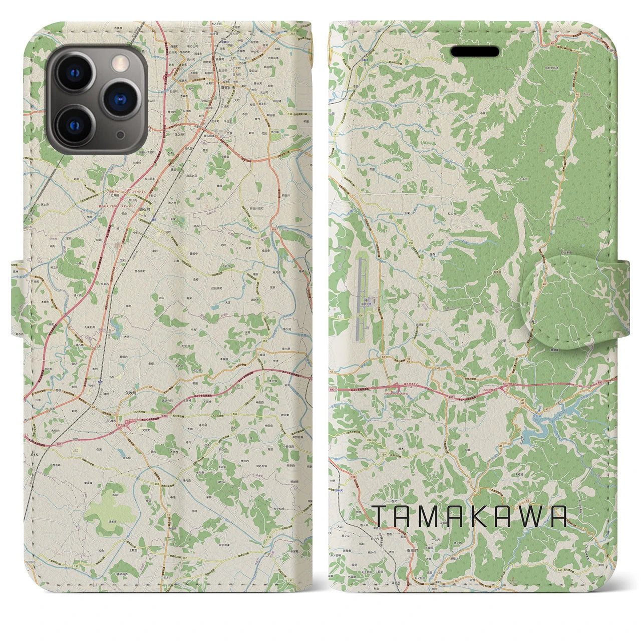 【玉川】地図柄iPhoneケース（手帳両面タイプ・ナチュラル）iPhone 11 Pro Max 用