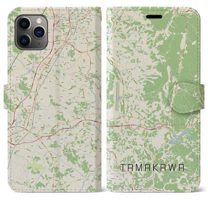 【玉川（福島県）】地図柄iPhoneケース（手帳タイプ）ナチュラル・iPhone 11 Pro Max 用