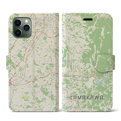 【玉川（福島県）】地図柄iPhoneケース（手帳タイプ）ナチュラル・iPhone 11 Pro 用